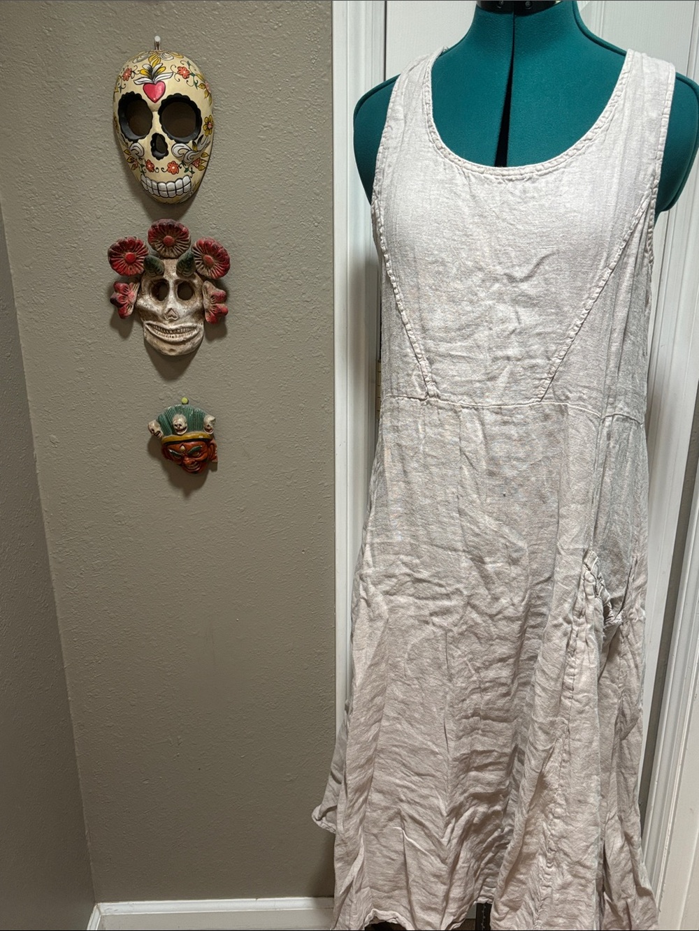 Italian Sleeveless Linen Dress with POCKETS! Natural/ Beige